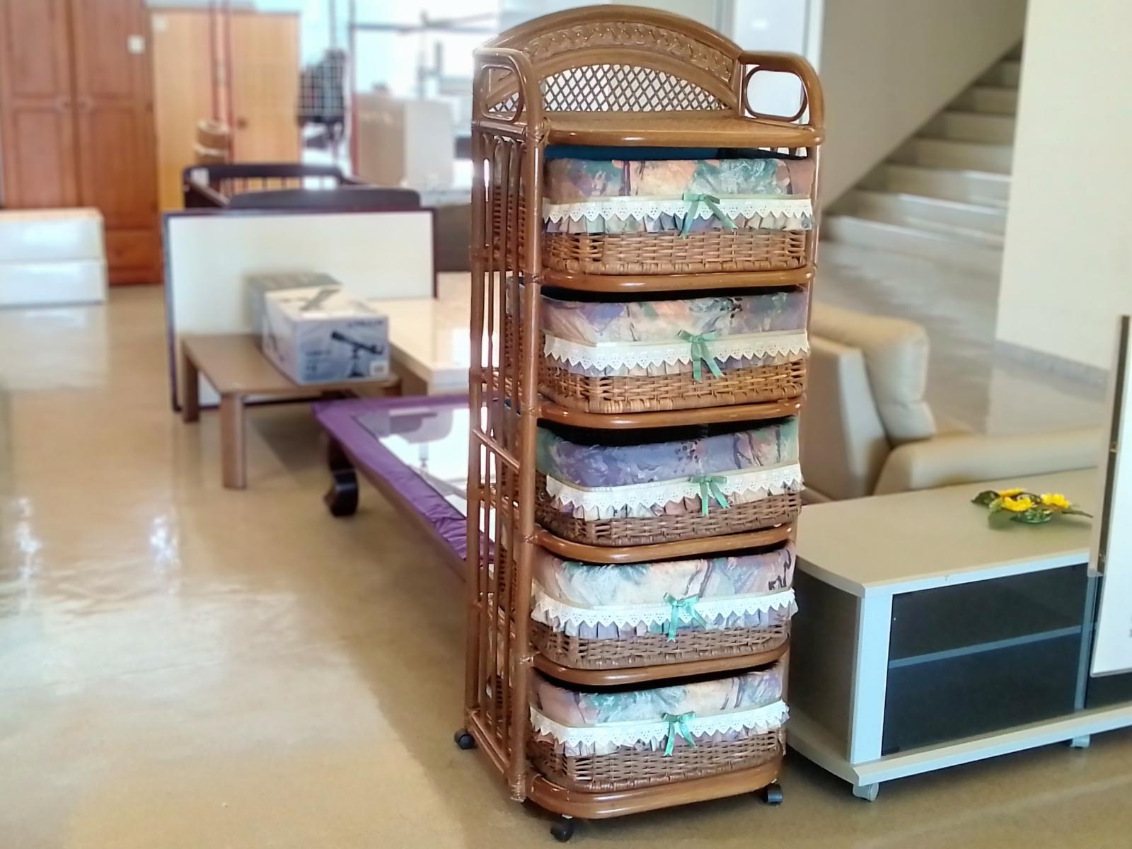 籐5段チェスト キャスター付